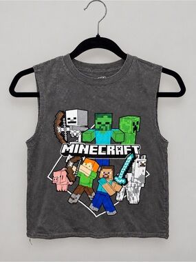 Minecraft Kids Large Charcoal Sleeveless Graphic Tank Top Steve Alex Creeper